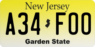 NJ license plate A34FOO