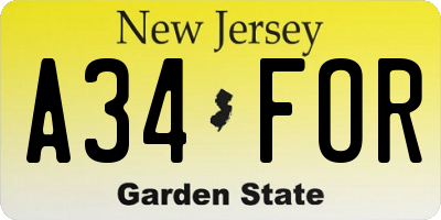 NJ license plate A34FOR