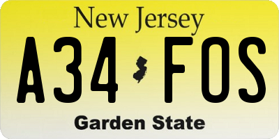 NJ license plate A34FOS