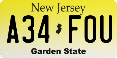 NJ license plate A34FOU