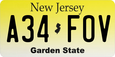 NJ license plate A34FOV