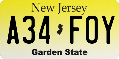NJ license plate A34FOY