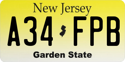 NJ license plate A34FPB