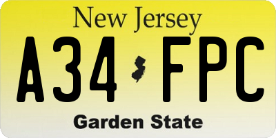 NJ license plate A34FPC
