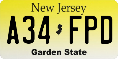 NJ license plate A34FPD