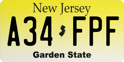 NJ license plate A34FPF