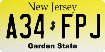 NJ license plate A34FPJ
