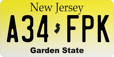 NJ license plate A34FPK
