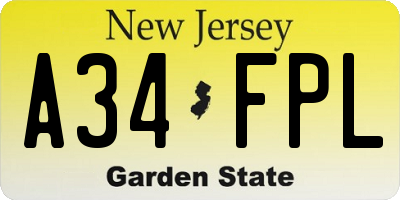 NJ license plate A34FPL