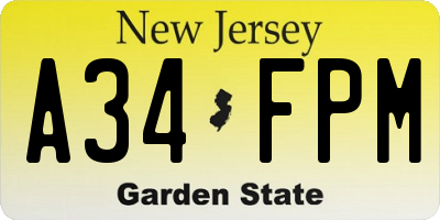 NJ license plate A34FPM