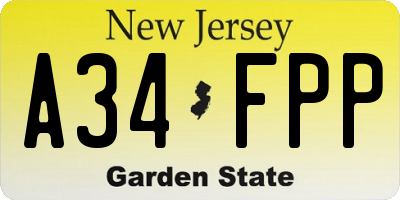 NJ license plate A34FPP