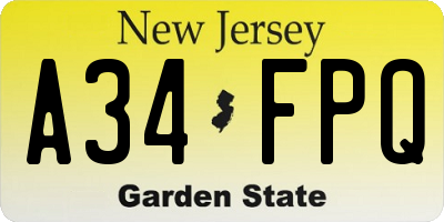 NJ license plate A34FPQ