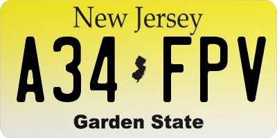 NJ license plate A34FPV
