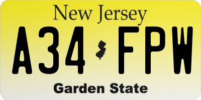 NJ license plate A34FPW