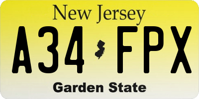 NJ license plate A34FPX