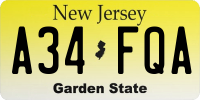 NJ license plate A34FQA