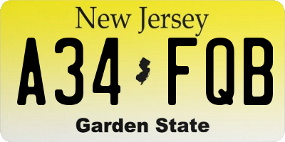 NJ license plate A34FQB