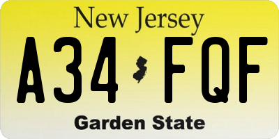 NJ license plate A34FQF