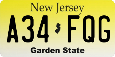 NJ license plate A34FQG