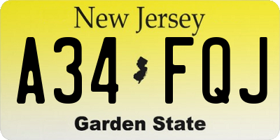 NJ license plate A34FQJ