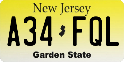 NJ license plate A34FQL