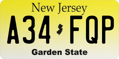 NJ license plate A34FQP
