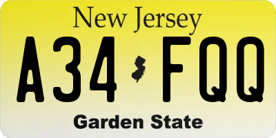 NJ license plate A34FQQ