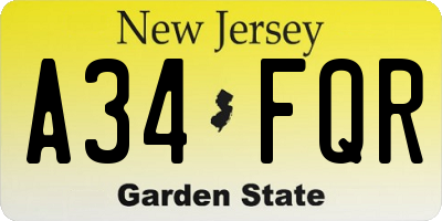 NJ license plate A34FQR