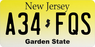 NJ license plate A34FQS