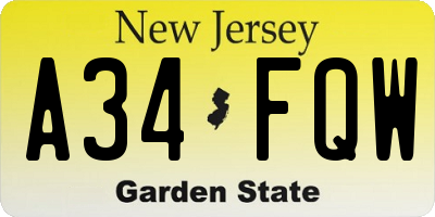 NJ license plate A34FQW