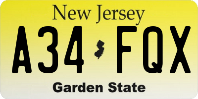 NJ license plate A34FQX