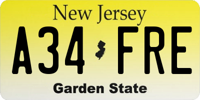 NJ license plate A34FRE