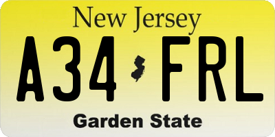 NJ license plate A34FRL