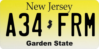 NJ license plate A34FRM