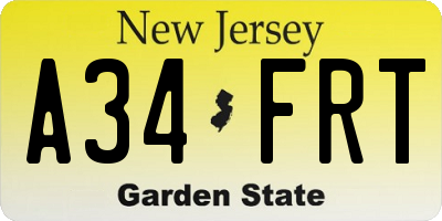 NJ license plate A34FRT