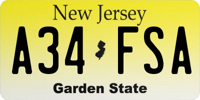 NJ license plate A34FSA