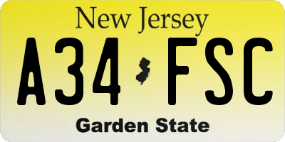 NJ license plate A34FSC