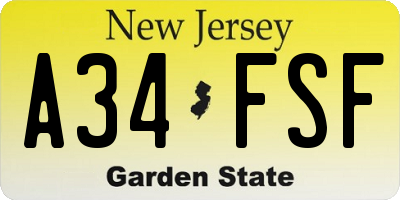 NJ license plate A34FSF