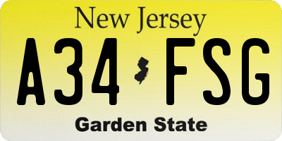 NJ license plate A34FSG