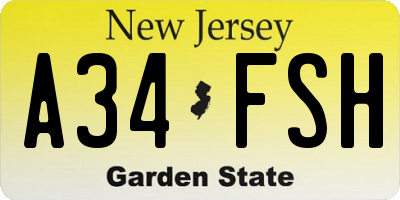 NJ license plate A34FSH