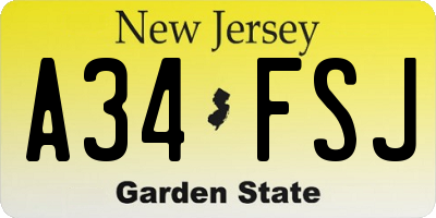 NJ license plate A34FSJ