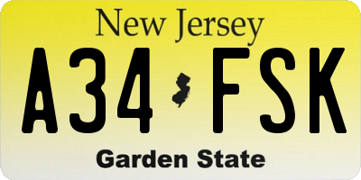 NJ license plate A34FSK