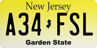 NJ license plate A34FSL