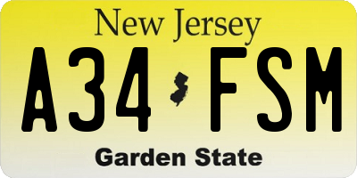 NJ license plate A34FSM