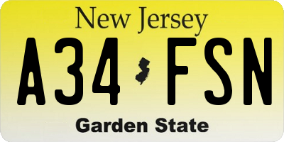 NJ license plate A34FSN