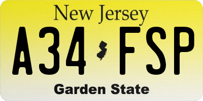 NJ license plate A34FSP