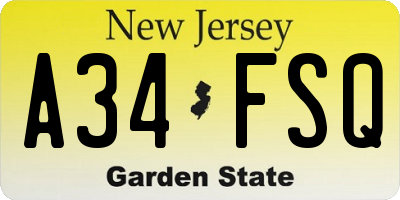 NJ license plate A34FSQ