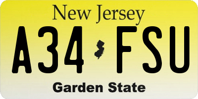 NJ license plate A34FSU