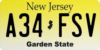 NJ license plate A34FSV