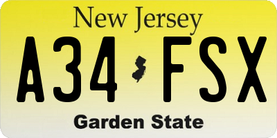 NJ license plate A34FSX